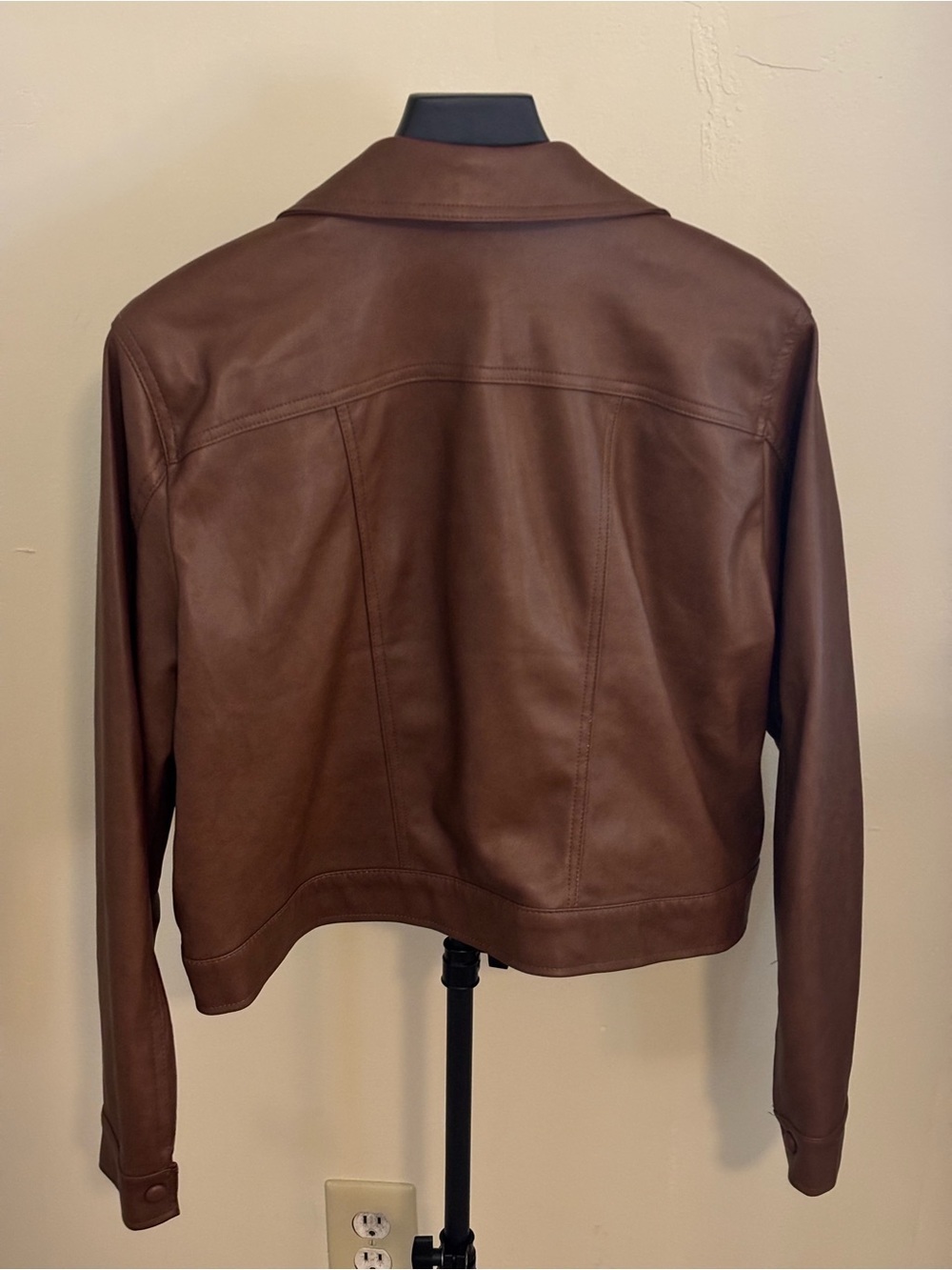 Bagatelle Collection Women’s Brown Faux Leather Trucker Jacket - Picture 3 of 7